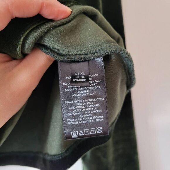 Anthropologie Crushed Velvet Ribbon-Tie Back Top XL • Dark Forest Green Long Sle - Picture 2 of 7